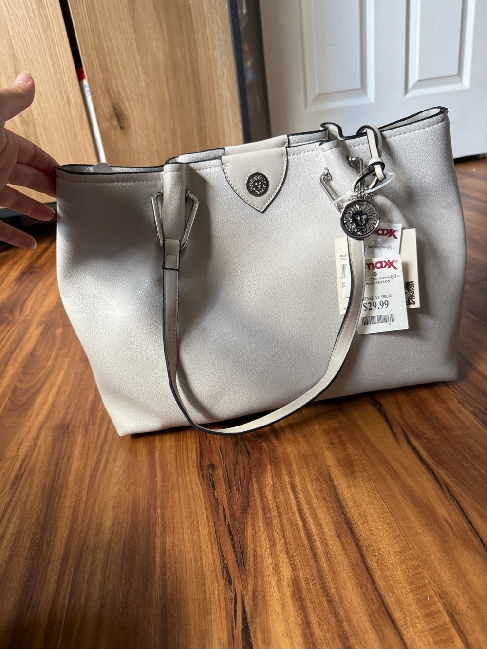 Anne Klein Light Gray Tote with Silver Hardware